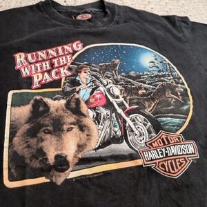 Vtg 90s Harley Davidson Mens XL Wolf Single Stitch Blk AZ Biker Hanes Beefy Rare
